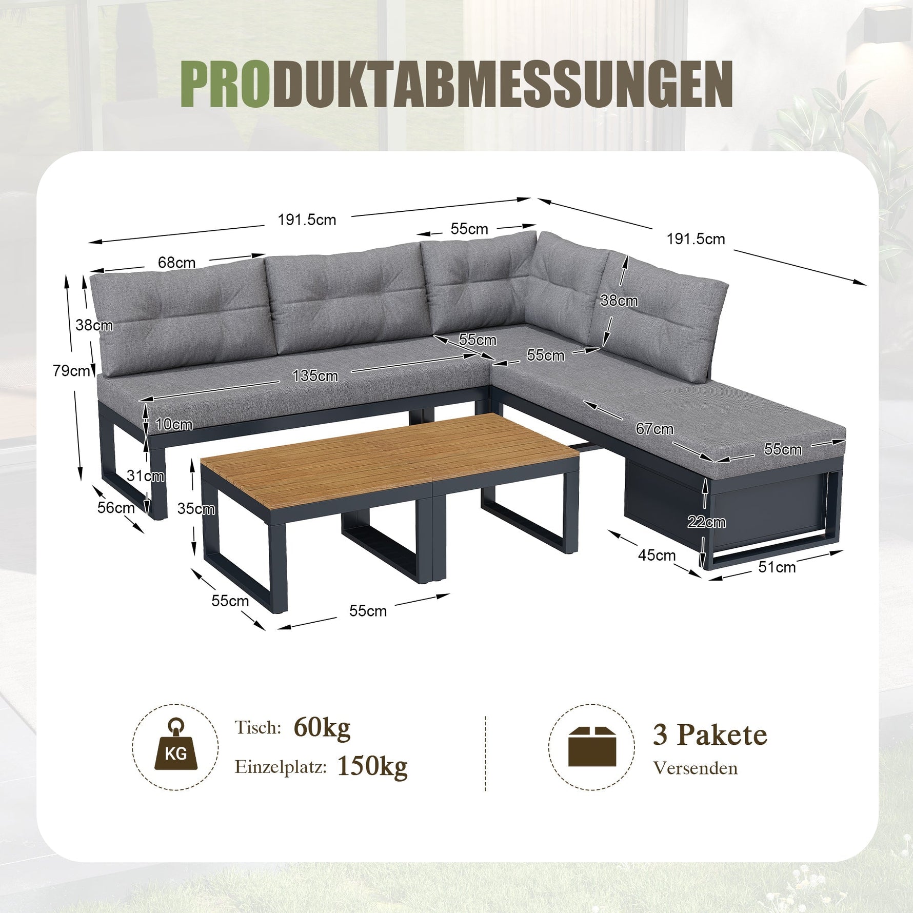 Multi-purpose Garden Furniture Set with Adjustable Backrest, Reclining Function and Storage, Dark Grey