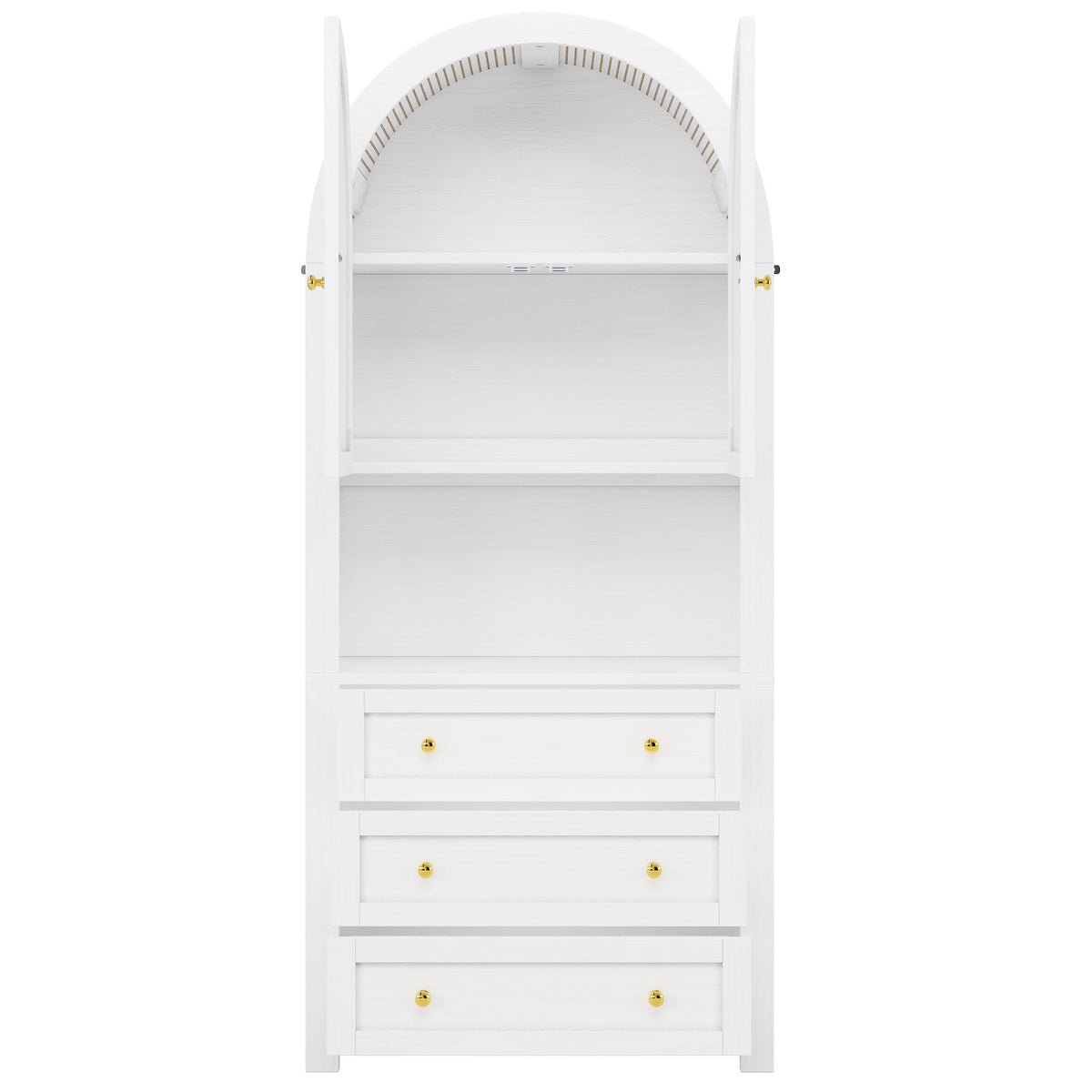 Tall Arched Storage Cabinet Drawers Doors Shelves - White