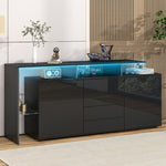 Highboard Sideboard with LED Lighting High-Gloss - Black