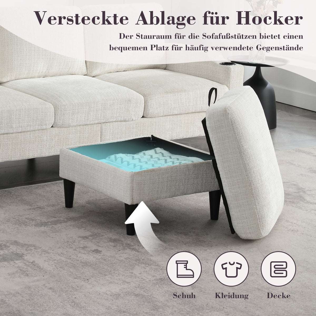Sofa with Footstool & Storage, 4-Seater Velvet
