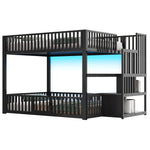 Bunk Bed with Storage Ladder and LED, 140x200cm, Black Metal + MDF