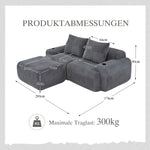 Modular 2-Seater Sofa with Ottomans, Cup Holder and Side Pocket, Dark Grey Corduroy