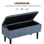 bench with storage space, upholstered, folding lid, blue