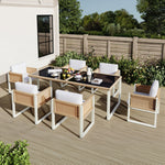 Garden Dining Set, 6-Person Table and Chairs with Washable Covers, Polyrattan