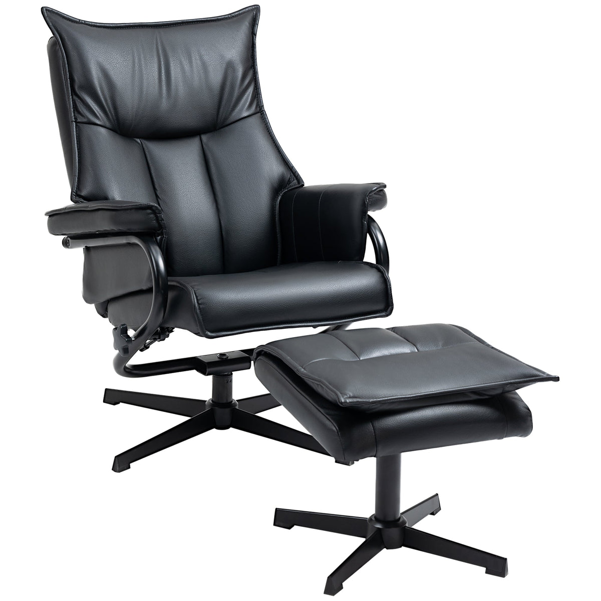 Armchair Swivel Reclining TV Chair with Footstool, Tilting Backrest, Faux Leather Black
