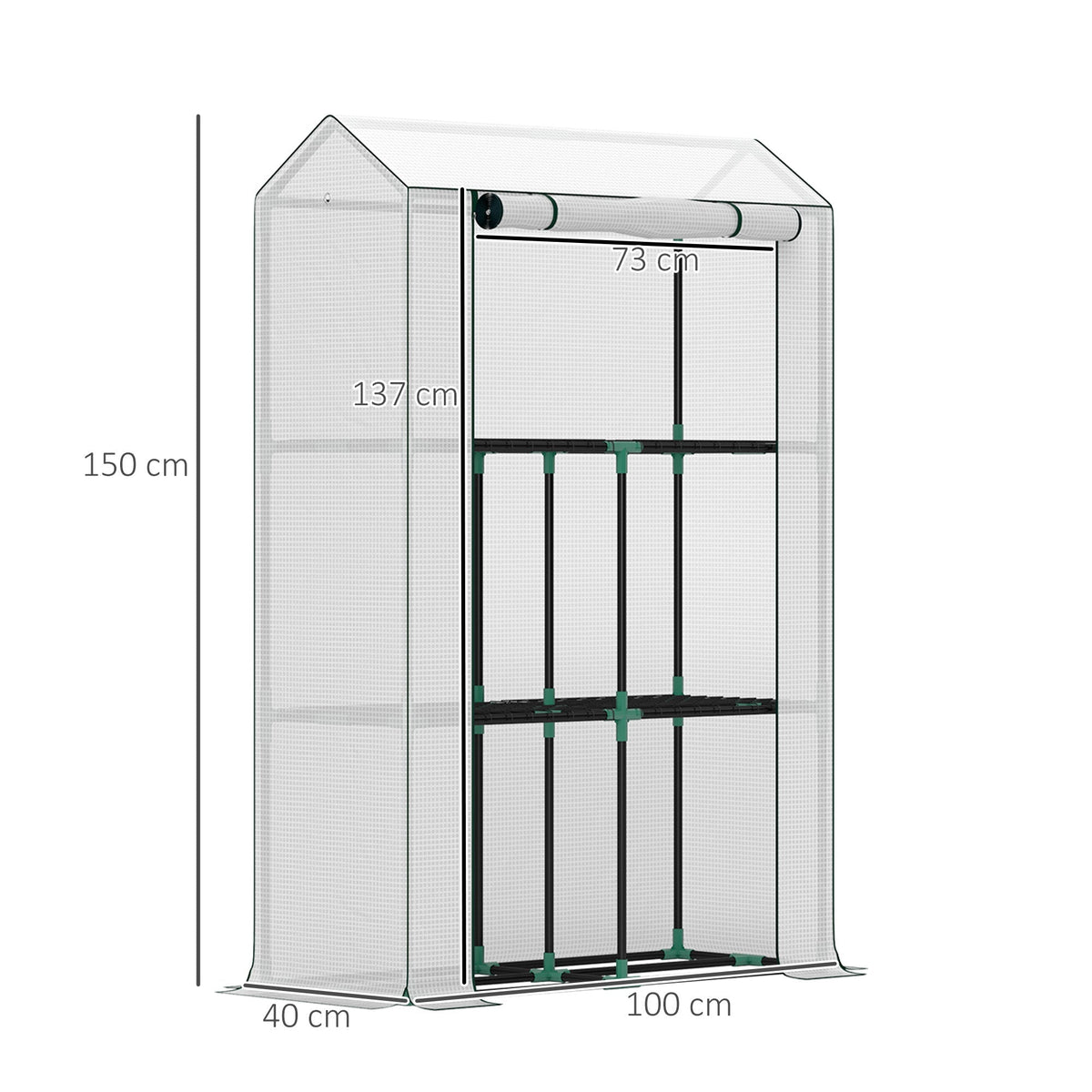 Greenhouse with Shelves, Roller Door, UV Protection, Steel, White