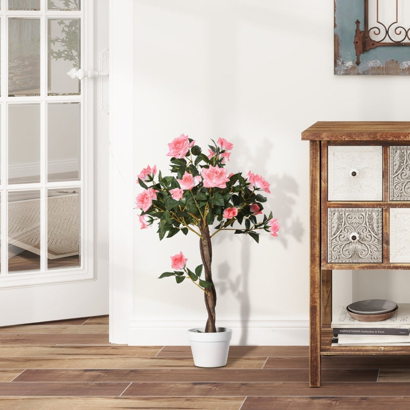 Artificial Rose Tree 90 cm Large Realistic Plant in Pot, Plastic