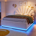 Upholstered Bed 140x200cm with Storage & LED Light, Beige Velvet