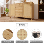 Sideboard Rattan Look Storage Cabinet 4 Drawers 2 Doors - Light Oak