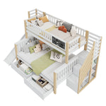 House Bunk Bed, Multifunctional Storage Slide Chalkboard 140x200cm & 90x200cm, White