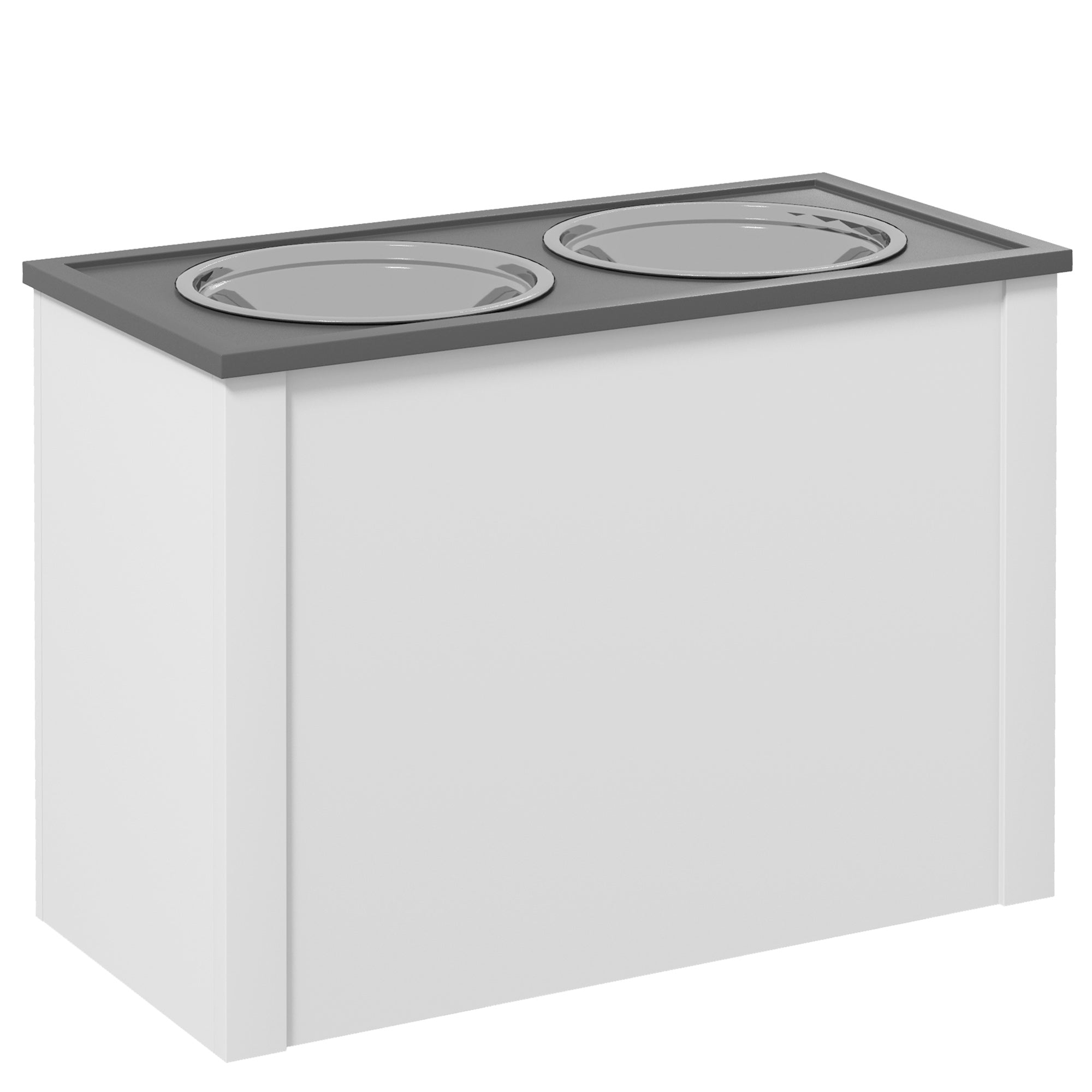 Dog Bowl, Feeding Station with Storage, 2L Stainless Steel Bowls, White