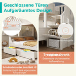 Bunk Bed with Ladder, Wardrobe, & Drawers, Sleigh Design 90/140x200cm Wooden White