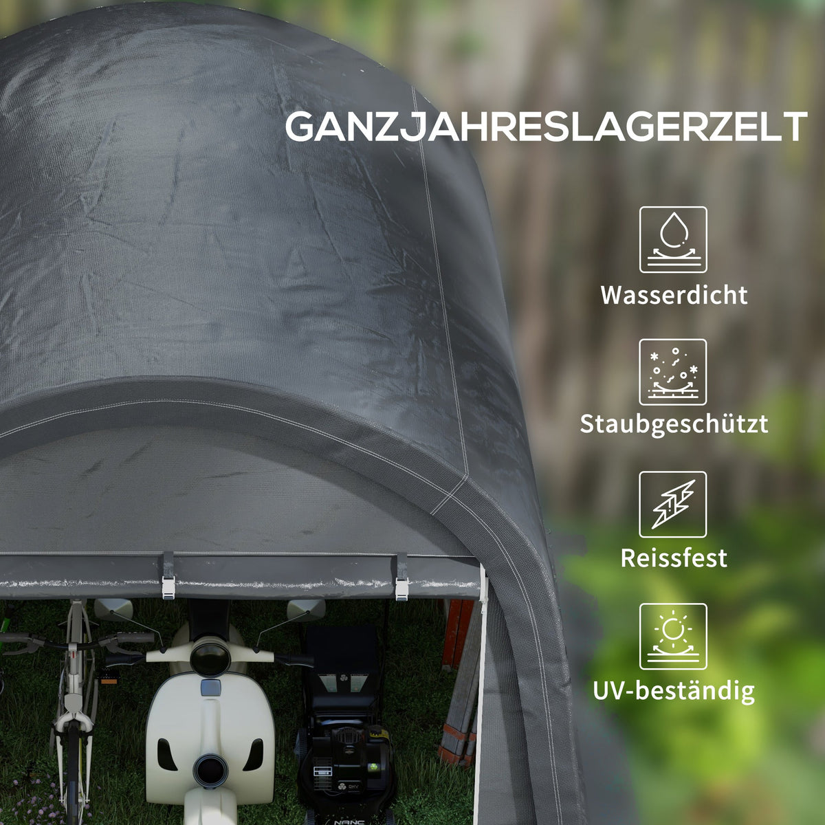 Foil-Lined Garden Shed 3x3m UV/Water-Repellent Two Roller Doors, Steel/PE Grey