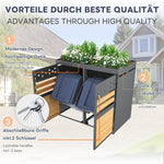 Garbage Can Storage Box, 4-Person with Planting Roof, 120-240L, Anthracite Wood-Look