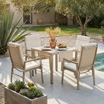 Garden Dining Set, 5 Pieces for 4 People with 1 Table and 4 Chairs, Khaki and Beige Plastic Wood