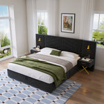 Adjustable Bed Frame with Storage Benches & LED Lights, Velvet