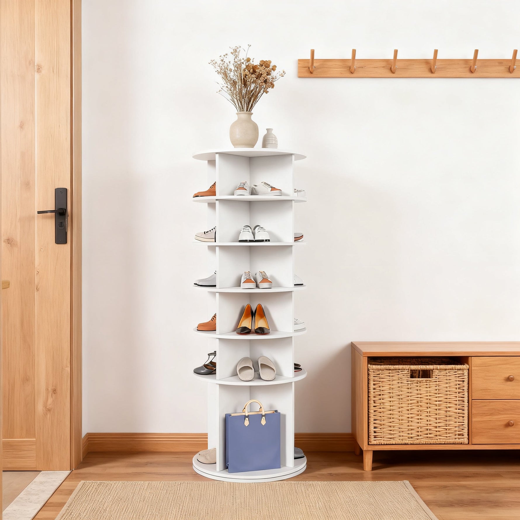 Rotating Shoe Rack 6-Tier 360° 24 Pair Capacity Boot Shelf - White
