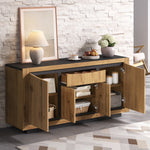 Sideboard 140x52cm 4 Doors 1 Drawer Handleless Storage Wood/Black