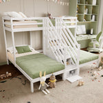 Bunk Bed with 3 Beds and Storage Ladder, White Pine Wood