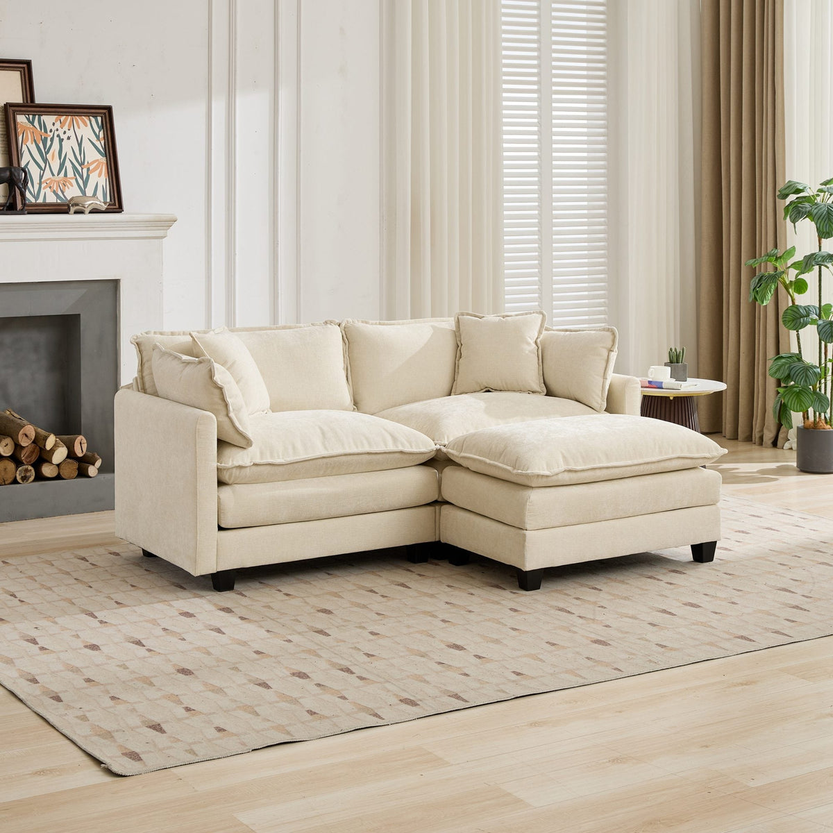 Cloud Sofa Loveseat, Modern Sectional Couch with Double Layer Cushions, Beige Chenille Fabric