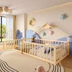 Flatbed 90x190cm House Rail Lockable Railing - Natural Pine Wood