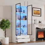 Display Cabinet 80x34x200cm Tall with LED Lights 2 Doors Aluminum Frame White