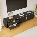 TV Cabinet, Lowboard with Carved Structure, Golden Accents