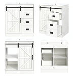 Bathroom Vanity Unit with Ceramic Sink and Barn Door Storage, White
