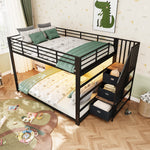 Metal Bunk Bed 140x200cm with Storage Stairs & LED Light, Black
