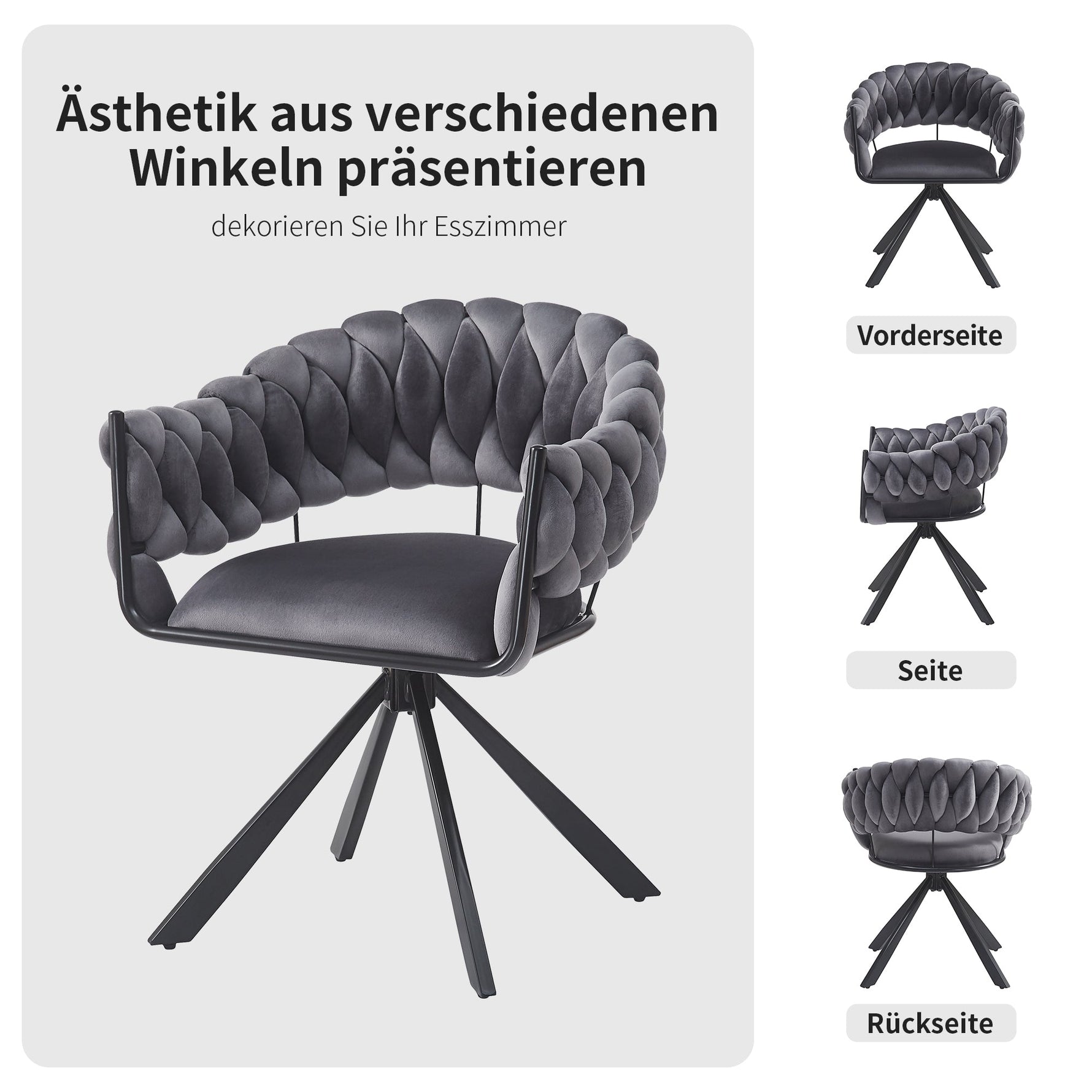 Dining Chair Set of 4, Modern Velvet Ergonomic Vanity Metal Legs, Grey