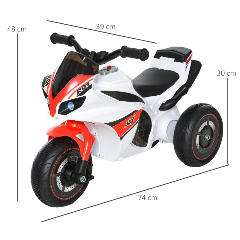 Children's motorcycle ride-on vehicle with music, stable & safe, white