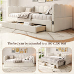 Upholstered Daybed Sofa Bed Extendable 90x200cm Storage Drawers USB Port Beige Linen