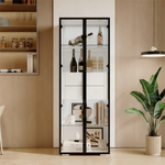 Display Cabinet, Tempered Glass Door, LED, 2 Drawers, White