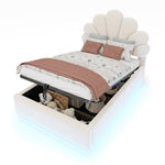 Upholstered Bed 90x200cm, Flower Headboard & Storage, Beige Velvet