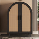 Elegant Sideboard/Shoe Cabinet, Rounded Exterior, Rattan Doors, 3 Shelves
