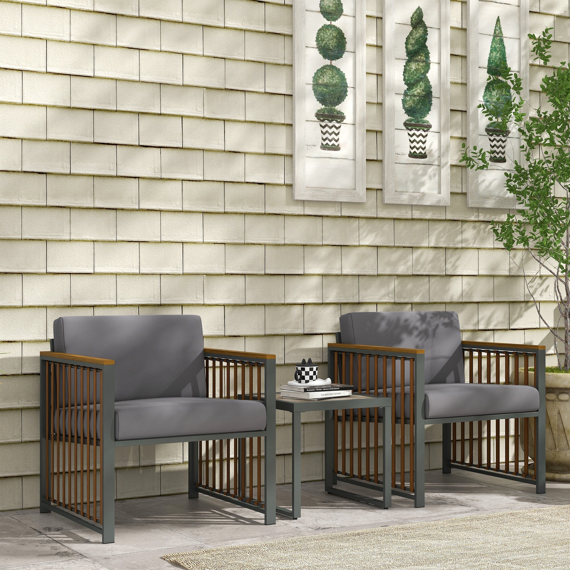 Garden Furniture Set, 3-Piece Bistro with Coffee Table & 2 Chairs, Grey