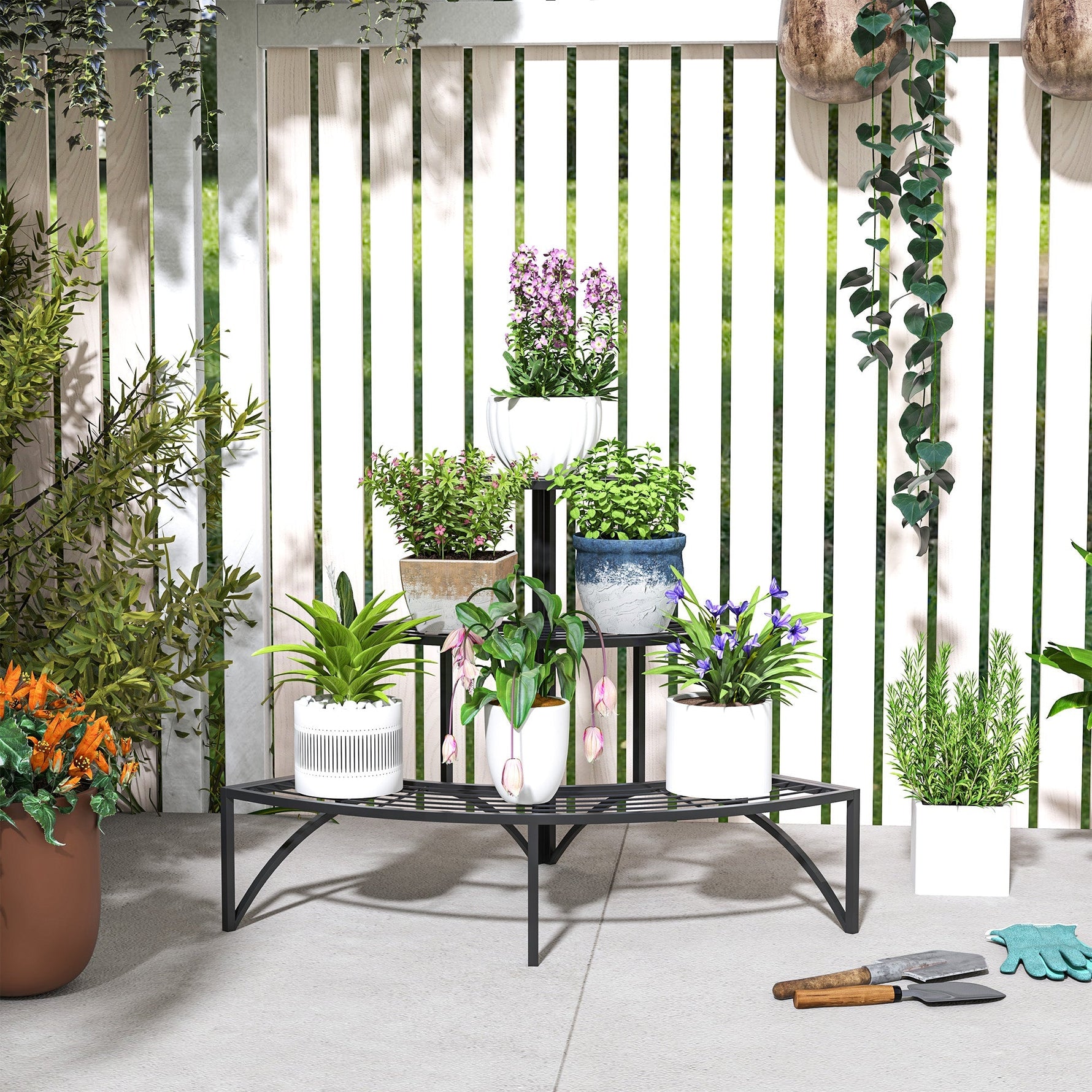 3-Tier Plant Stand, Metal Flower Shelf, 60cm High, Black