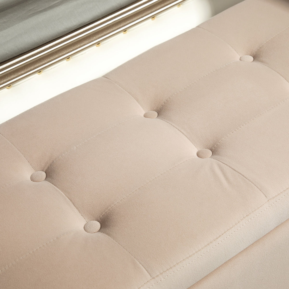 Luxury Upholstered Bench with Storage Armrests Chest Beige
