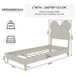 Upholstered Bed, Modern Minimalist Cartoon-Themed Headboard, 90x200 cm, Beige