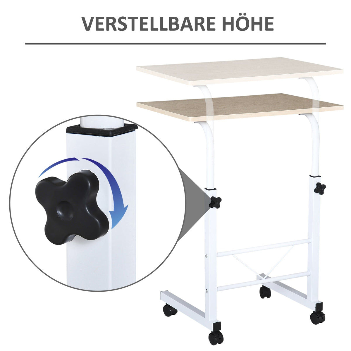 Side Table Adjustable Mobile C-Table, Chipboard & Steel