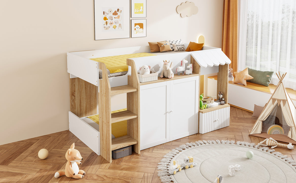 Children's House Bed 90x200cm with Storage & Ladder, Solid Wood