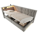 Upholstered Bed 90x200 cm with Storage & LED, Grey Velvet