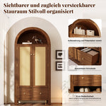 Wardrobe with Rattan Weave and 2 Drawers, Walnut Look