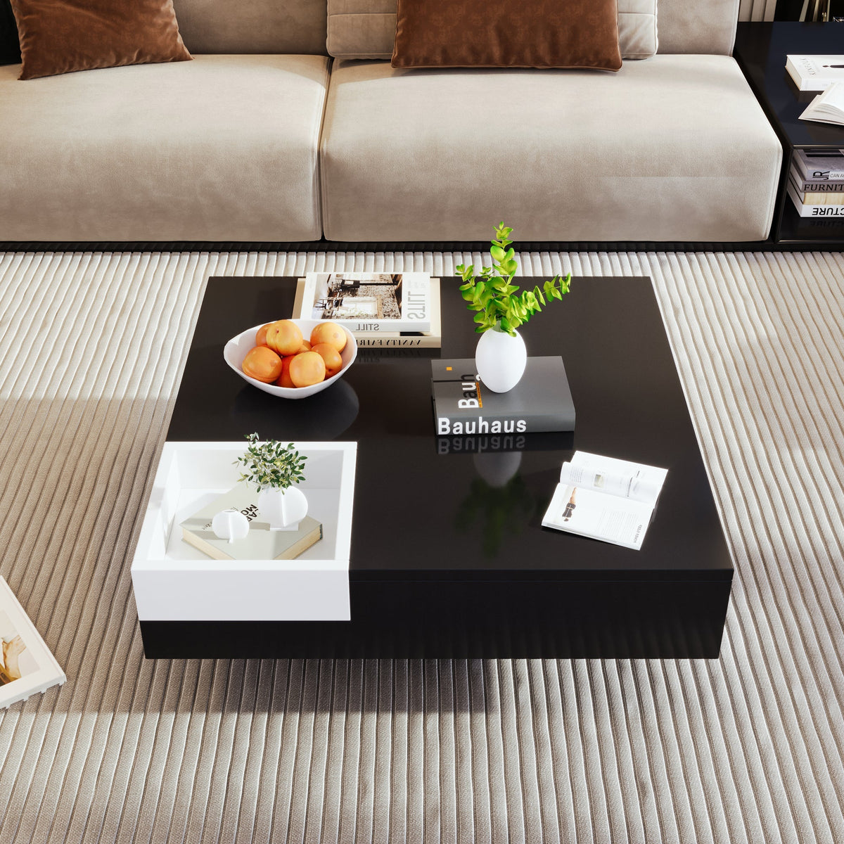 Coffee Table high gloss with removable storage box LED light effect white and black