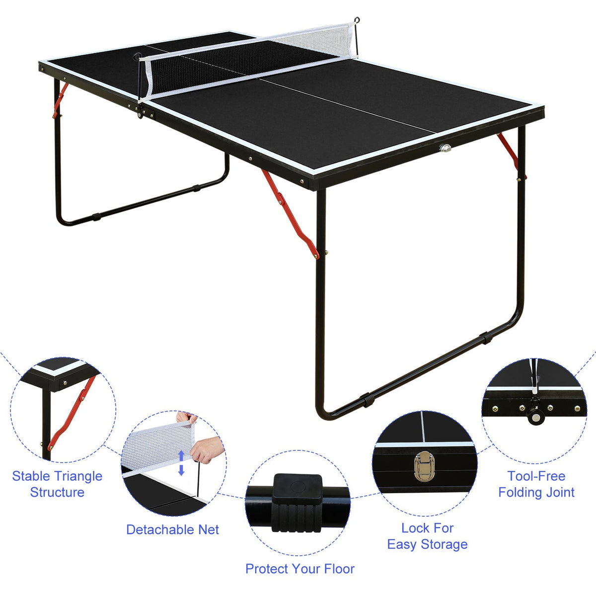 Foldable Table Tennis Table with Net, Paddles and Balls, 4.5FT Portable, Black