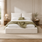 Upholstered Double Bed 160x200cm, Slatted Base, Beige Chenille