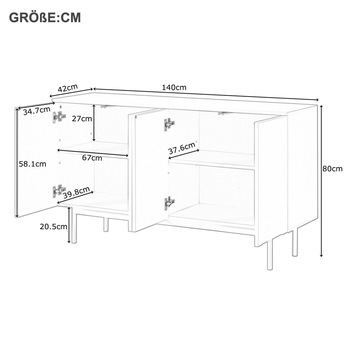 Sideboard, Minimalist Arched Pattern 4-Door, Pure White
