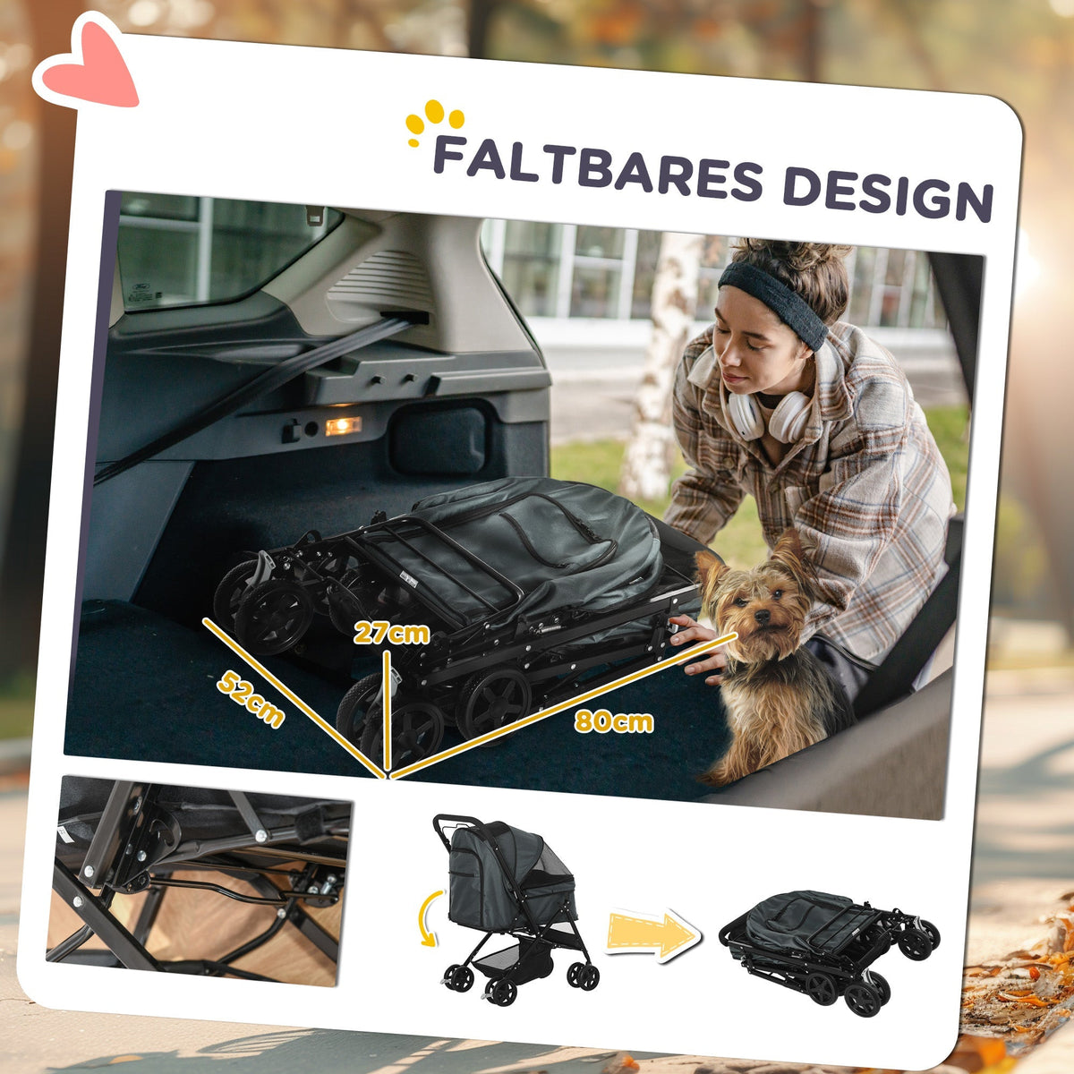 Dog Buggy, Pet Stroller for Small Dogs & Cats, Dark Grey Oxford