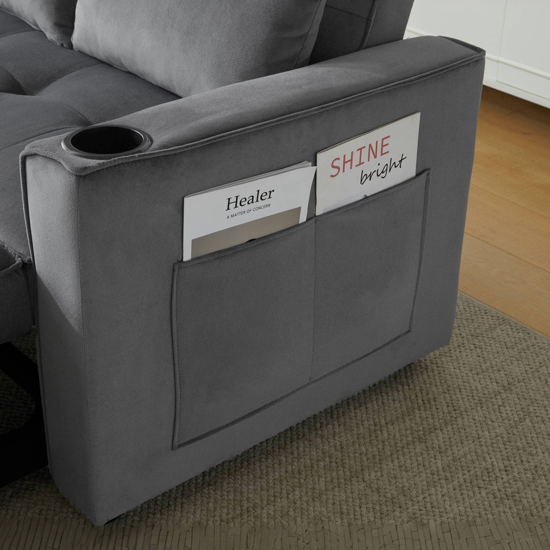 Foldable Sofa Bed, Multifunctional Sleeping Function Cup Holder Cushions