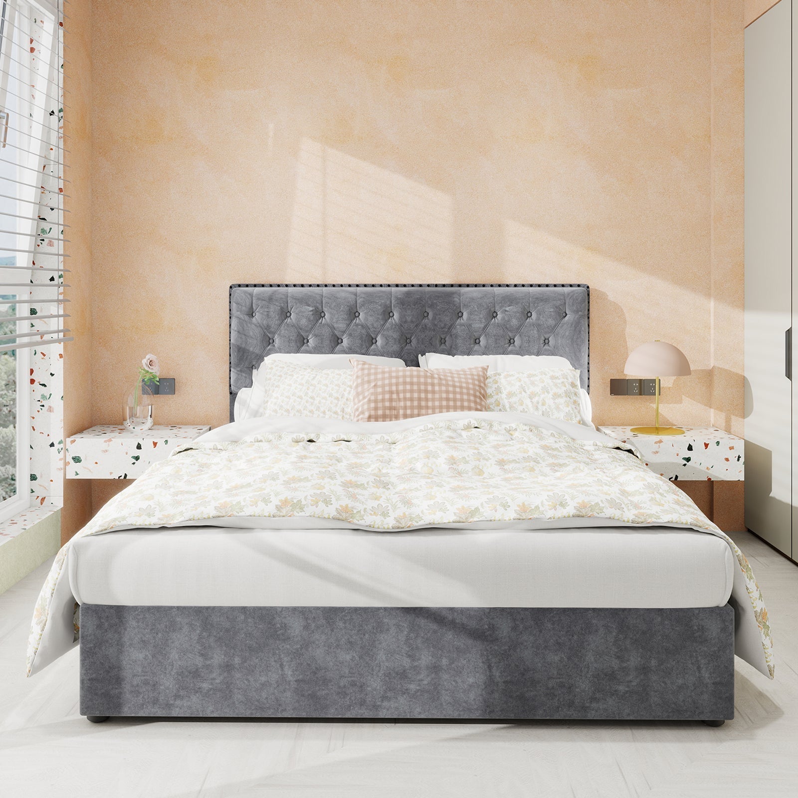 Modern Minimalist Soft Bed, Comfortable Headboard, High Box, 140x200CM, Gray